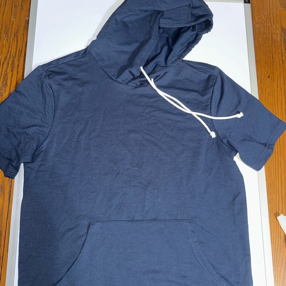 Athletic Works Navy Hooded Short Sleeve Top with White Drawcord